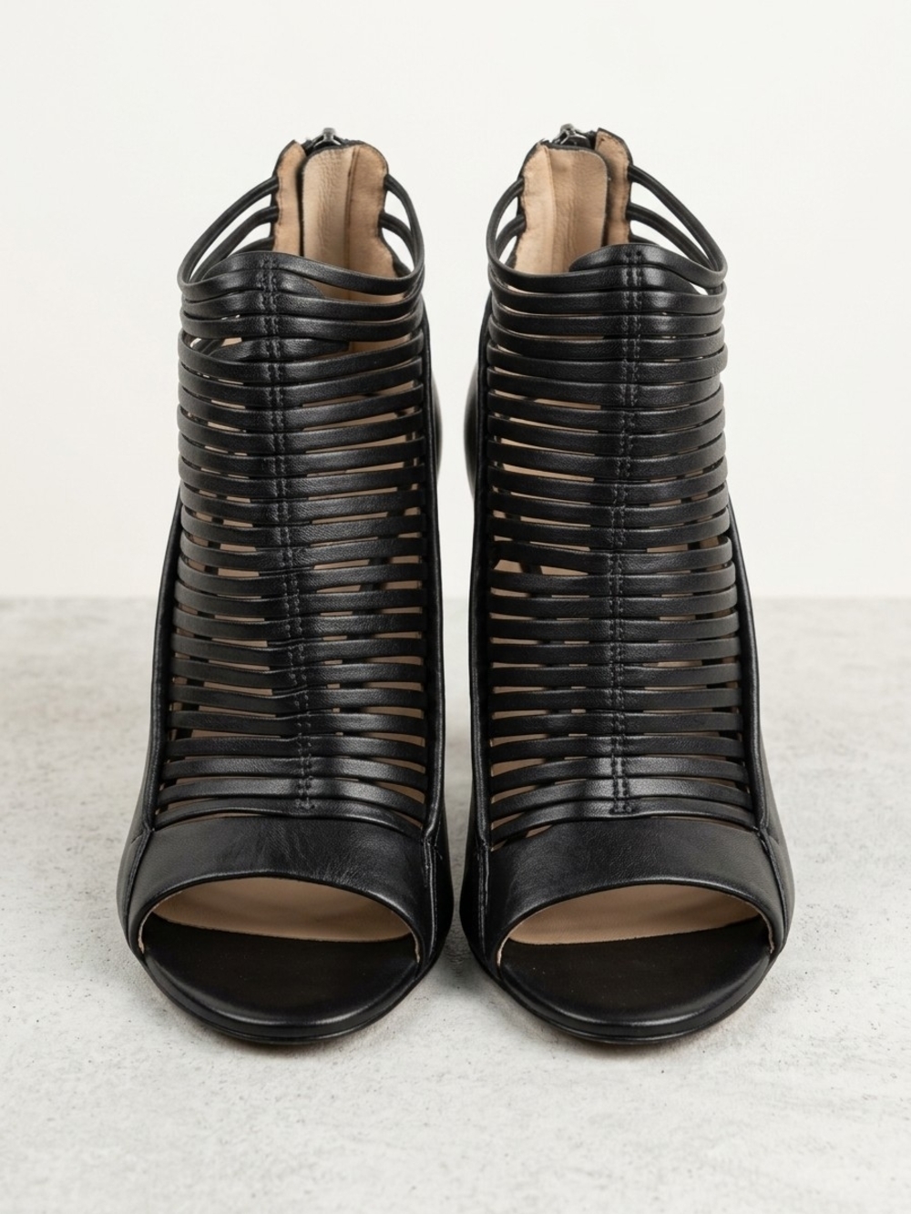 L.A.M.B. Black Strappy Peep-Toe Heeled Boots